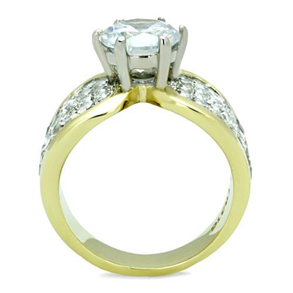 ARTK1547 Stainless Steel 2.94 Ct Zirconia Two Toned Ion Plated Engagement Ring Sizes 5-10